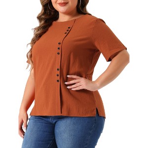 Agnes Orinda Women's Plus Size Lightweight Soft Short Sleeve Round Neck Cotton Linen Casual T-Shirts - 1 of 4