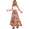 Women's Flowy High-Waist Maxi Skirt - Summer Pleated Long Skirt with Pockets Orange Flowers White - 3 of 4