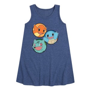 - Pokémon - Squirtle, Bulbasaur, & Charmander Group Graphic Sleeveless Aline Dress - 1 of 3