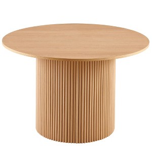 Okak 47/27in Wood Round Dining Table Farmhouse Kitchen Table Dining Table for 4 with Wood Strip Base for Kitchen and Dining Room - 1 of 4