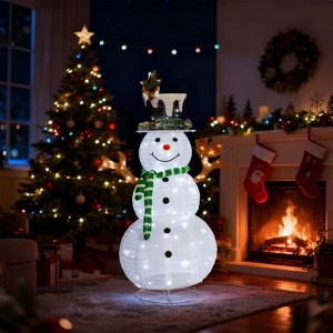 Karl Home  4ft Pop-up Lighted Snowman with Squirrel and Star Christmas Decoration - 1 of 4