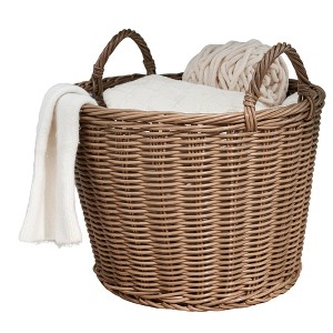 Cesicia 24" x 14" x 15" Brown Rectangular Curve Resin Woven Wicker Trunk with Handles, For Clothes, Towels, Toys - 1 of 4