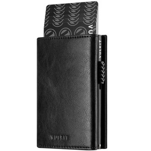 Card Holder Wallet with Coin Pocket Magnetic Closure Pop Up Cards With ID Window Leather Wallet - 1 of 4