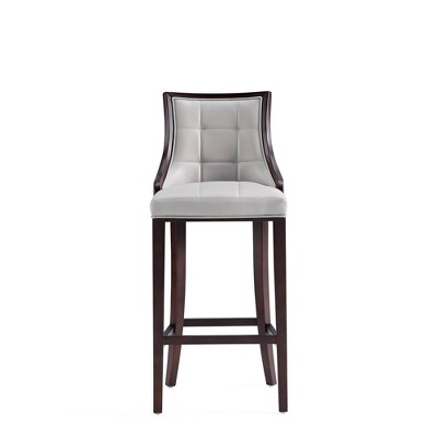 Set of 2 Light Grey Faux Leather Walnut Wood Bar Stools