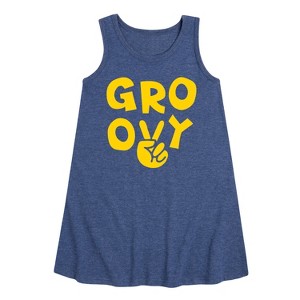 Girls' - Instant Message - Groovy Peace Sign Graphic Sleeveless Aline Dress - 1 of 4