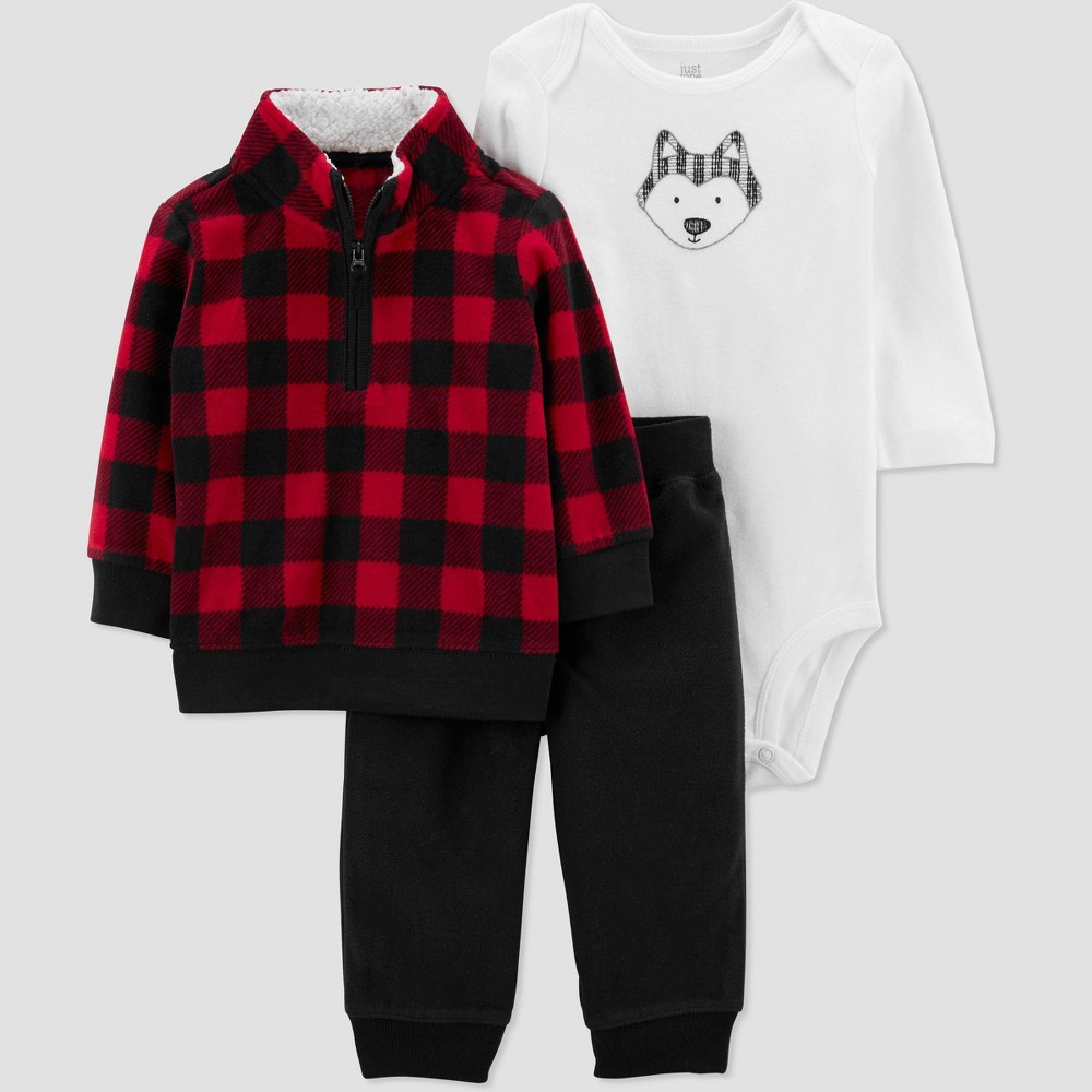 Size 12M Baby Boys' Buffalo Plaid Top & Bottom Set - Just One You made by carter's Black/White/Red Newborn