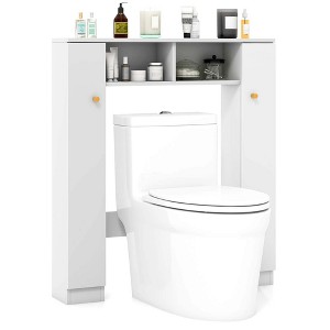 Costway Over The Toilet Storage Cabinet Double Door Bathroom Toilet Storage Organizer Natural/White - 1 of 4