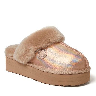Fireside by Dearfoams Women's Melton Genuine Shearling Platform Scuff Slipper