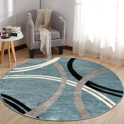 Blue and Gray Abstract Round Synthetic Area Rug