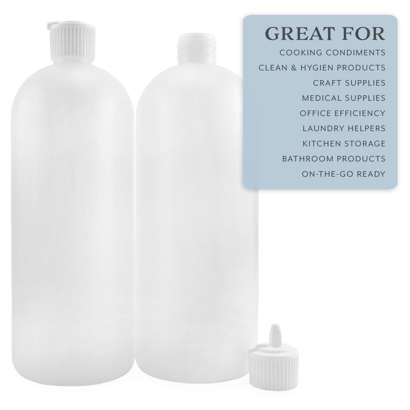 Cornucopia Brands 32oz Flip Top Plastic Squeeze Bottles 4pk; Spout Style Tops, Natural Color, 4 of 9
