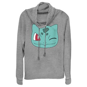 Juniors Womens Pokemon Bulbasaur Wink Face Cowl Neck Sweatshirt - 1 of 4