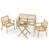 Costway Patio Bistro Table Chair Set with Natural Rattan Seat Indonesia Teak Wood Frame Space Saving - 2 of 4