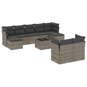 vidaXL Garden Sofa Set Dark Grey PE Rattan Medium to Large Outdoor Set - 1 of 4