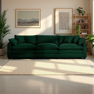 3-Seater Corduroy Mid-Century Sofa with Arm & Throw Pillows - 1 of 4
