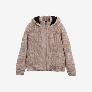 X RAY Boy's Full Zip Faux Shearling Hood Moto Arm Piece Sweater - 1 of 4