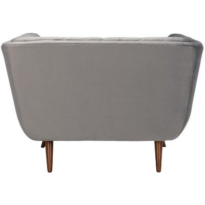 Contemporary Gray Velvet Wood Accent Chair with Tufted Design
