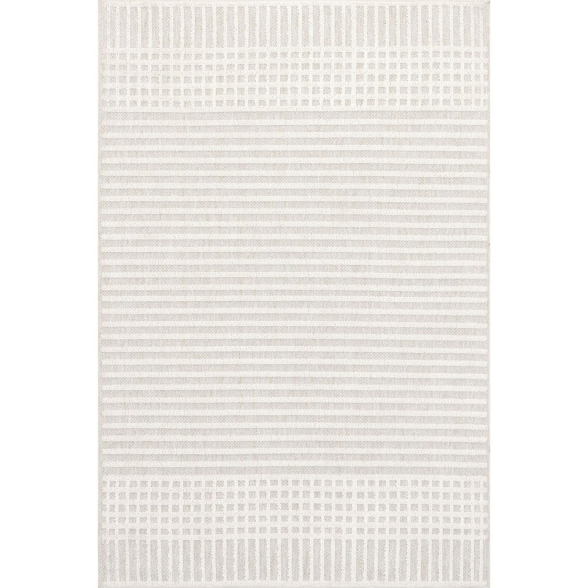 Nuloom Yulia Geometric Bands Pet Friendly Machine Washable Area Rug, 4' x 6', Light Grey