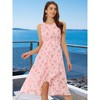 Allegra K Women's Wrap Ruffle High Low Hem Round Neck Keyhole Back Sleeveless Floral Dress - 2 of 4