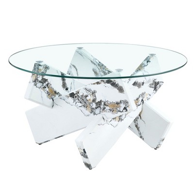 NicBex 33.4 Inch Round Coffee Table with Tempered Glass Tabletop and MDF Legs for Living Room,Bedroom