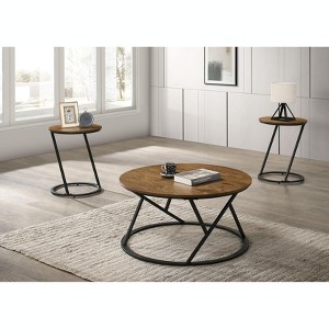 34" Round White Wood Coffee Table Set with Black Metal Base, 3 Piece Living Room Center and End Tables-3irtyhousy - 1 of 4