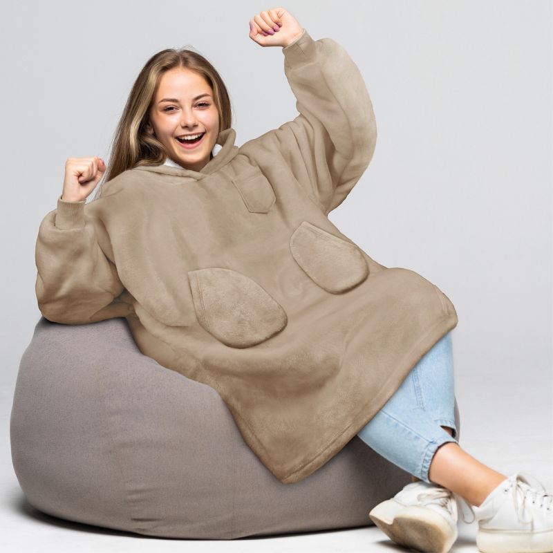 PAVILIA Wearable Blanket Sweatshirt for Kids Boy Girl, Warm Cozy Oversized Giant Hoodie, Fleece Faux Shearling Two Pocket, 2 of 8