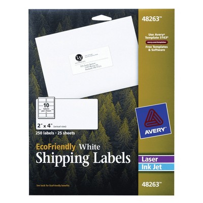 Avery EcoFriendly Permanent-Adhesive Shipping Labels For Laser and Inkjet Printers, 2 x 4 Inches, White, pk of 250