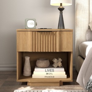 Brafabhome Curved Profile Fluted Nightstand w/ Charging Station, Modern Large Nightstands w/ Drawer, Bedside Table End Table for Bedroom Living Room - 1 of 4