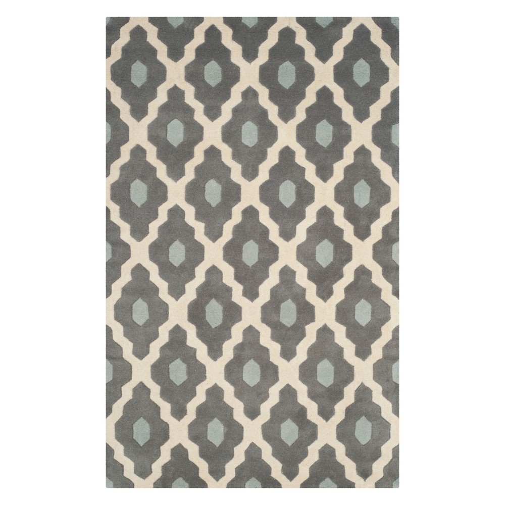 4'x6' Downey Geometric Area Rug Dark Gray/Ivory - Safavieh