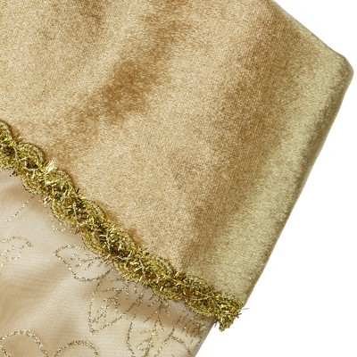 Gold Glittered Poinsettia Christmas Stocking with Velveteen Cuff