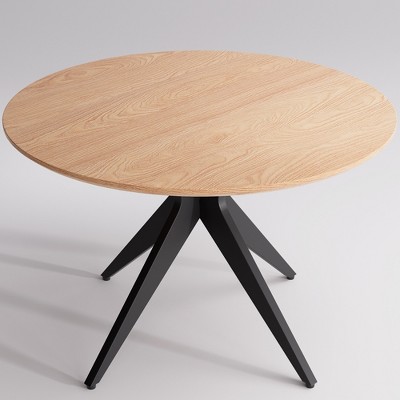 YOUNIKE Round Dining Table for Small Spaces, Modern Wooden Kitchen Table with Metal Legs, Living Room Table for Kitchen, Breakfast Nook