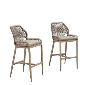 PURPLE LEAF Patio Sunbrella Bar Stools Set of 2 Handwoven Wicker Bar Height Stool Modern Aluminum Outdoor Wicker Barstools with Back and Cushion - 1 of 4
