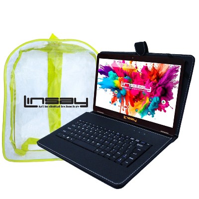 LINSAY® 10.1" Octa Core Tablet 128GB Storage Android 14 Dual Camera Android with Black Keyboard and Back Pack