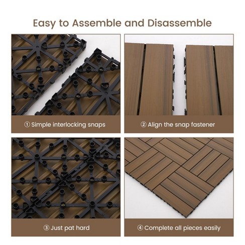 18 Pcs Wood-plastic Floor, Interlocking Tiles, Outdoor Floor Co ...