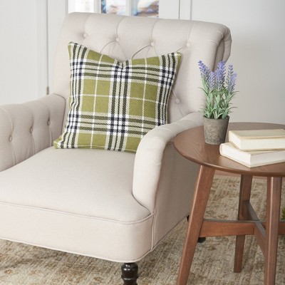 Max Plaid Tarragon Green Cotton Throw Pillow