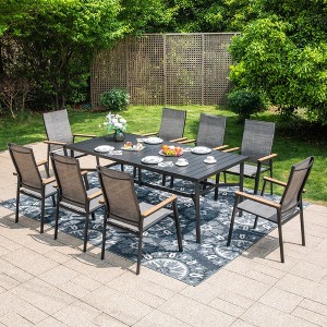 Captiva Designs 9pc Patio Dining Set with Slat-top Adjustable Steel Rectangle Table & Textilene Aluminum Chairs - 1 of 4