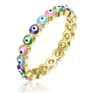 Young Adults/Teens 14k Yellow Gold Plated Colorful Enamel Evil Eye Stacking Ring - 1 of 3