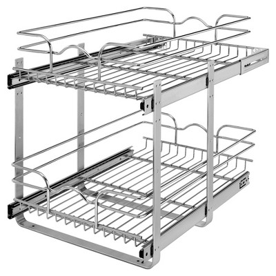 Rev-A-Shelf 5WB2 2-Tier Wire Basket Pull Out Shelf Storage for Kitchen Base Cabinet Organization, Chrome