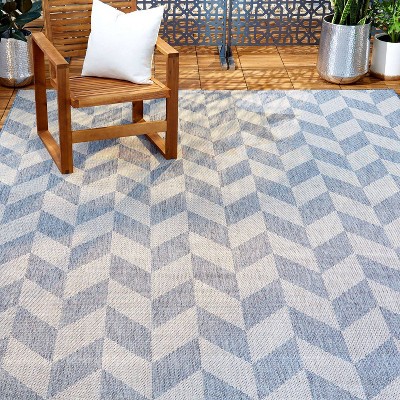 Calla Chic Herringbone 7'9"x10'2" Indoor/Outdoor Area Rug in Blue/Gray