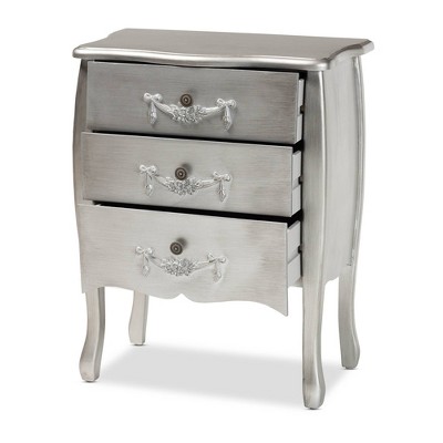 Eliya Traditional Brushed Silver 3-Drawer Solid Wood Storage Cabinet