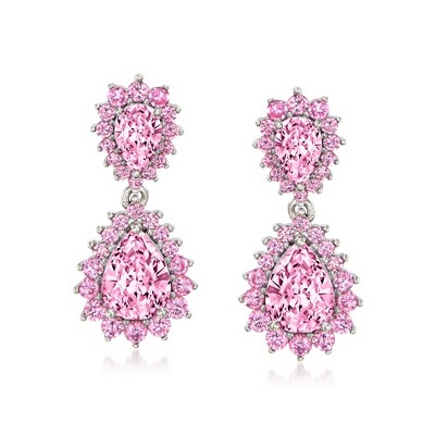 Ross-Simons Italian 5.10 ct. t.w. Simulated Pink Sapphire Drop Earrings in Sterling Silver