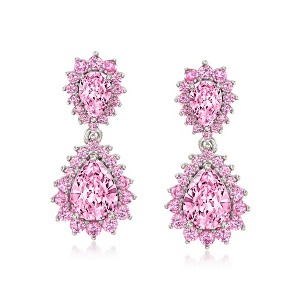 Ross-Simons Italian 5.10 ct. t.w. Simulated Pink Sapphire Drop Earrings in Sterling Silver - 1 of 3