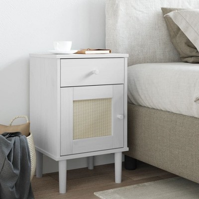 vidaXL Bedside Cabinet SENJA Rattan Look White 15.7"x13.8"x25.6" Solid Wood Pine