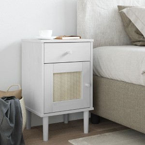 vidaXL Bedside Cabinet SENJA Rattan Look White 15.7"x13.8"x25.6" Solid Wood Pine - 1 of 4