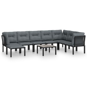 vidaXL Patio Furniture Set Outdoor Sectional Sofa Black and Gray Poly Rattan - 1 of 4