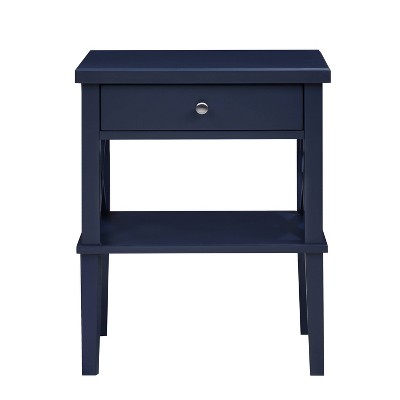 Marta Midnight Blue 1-Drawer Hardwood Nightstand with Shelf
