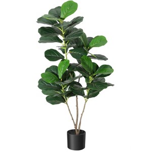 Acekool Artificial Fiddle Leaf Fig Tree, Lifelike Faux Plant with Black Pot, Easy Care Indoor Floor Décor for Home or Office - 1 of 4