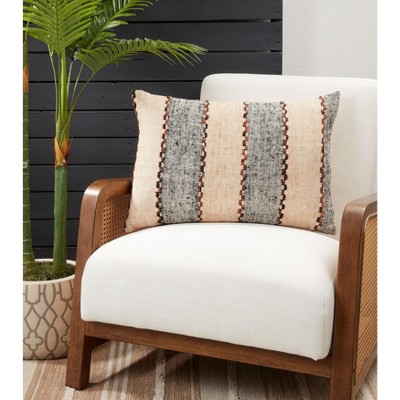 Beige and Gray Striped Cotton Pillow Cover 16"x24"