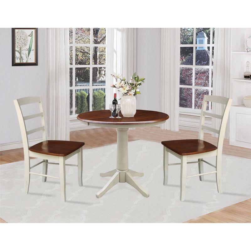 36&#34; Rosemont Round Extendable Dining Table with Drop Leaf and 2 Madrid Ladderback Chairs Antiqued Almond/Espresso - International Concepts, 3 of 4