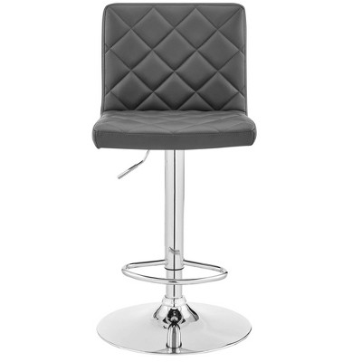 Gray Faux Leather Adjustable Swivel Bar Stool with Chrome Base