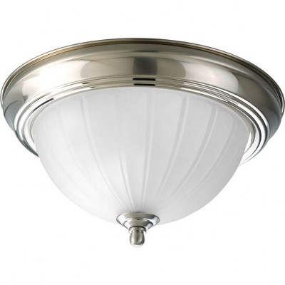 Progress Lighting, Melon, 1-Light Flush Mount Ceiling Light, Brushed Nickel, Etched Ribbed Melon Glass